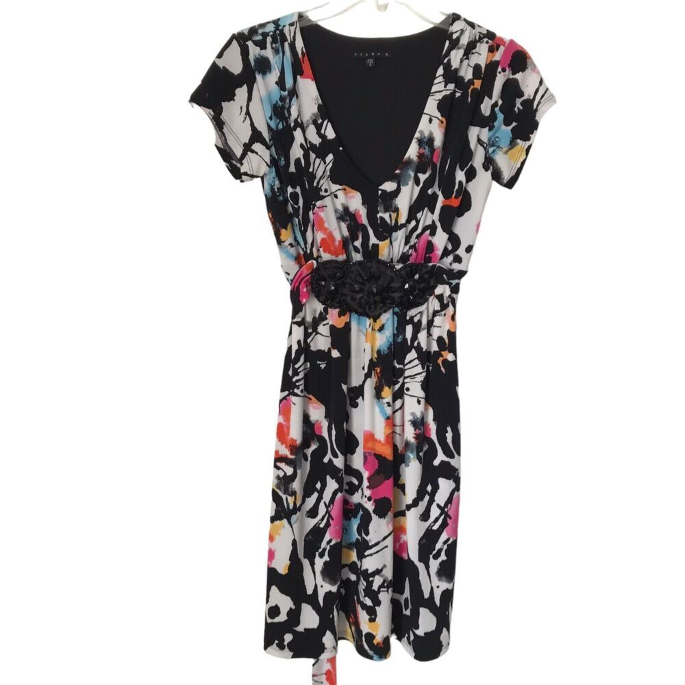 Tiana B Womens Dress Size S Multicolor Geometric Short Sleeve Tie V-neck